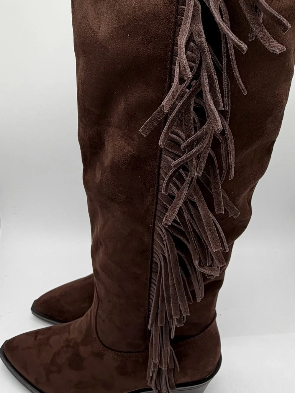 Over-the-Knee Brown Suede Fringe Boots